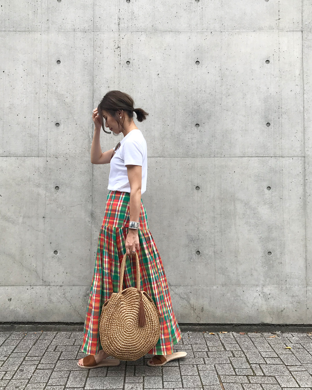 チェック柄スカートで大人可愛いカジュアルコーデ yu.rm
